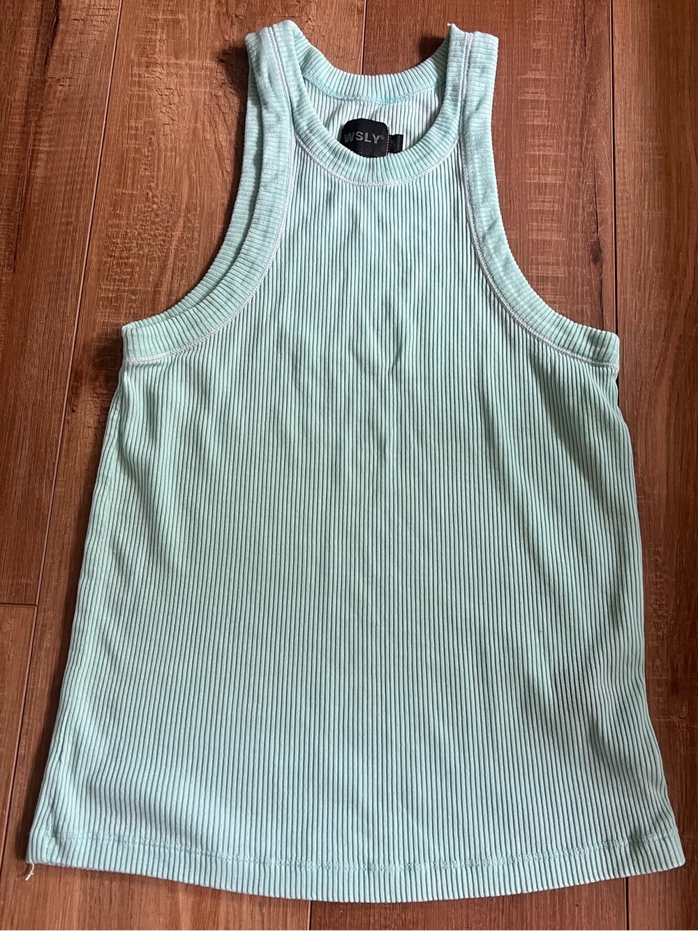 WSLY Rivington Tank Top Women Small Green Mint Ribbed High Neck Racerback